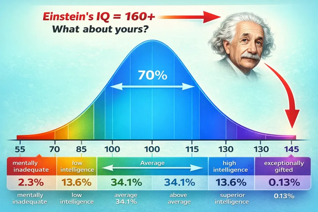 Albert Einstein IQ Scores Scale & Percentiles Chart